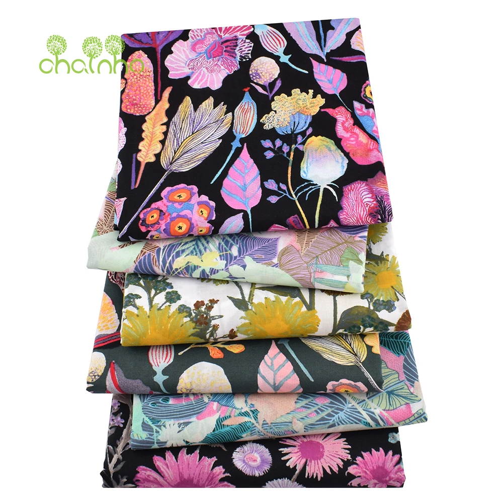 Chainho,Floral Printed Plain Cotton Fabric,50S 90*88,DIY Sewing Quilting Poplin Material For Baby Children's Shirts,Skirts,Dress