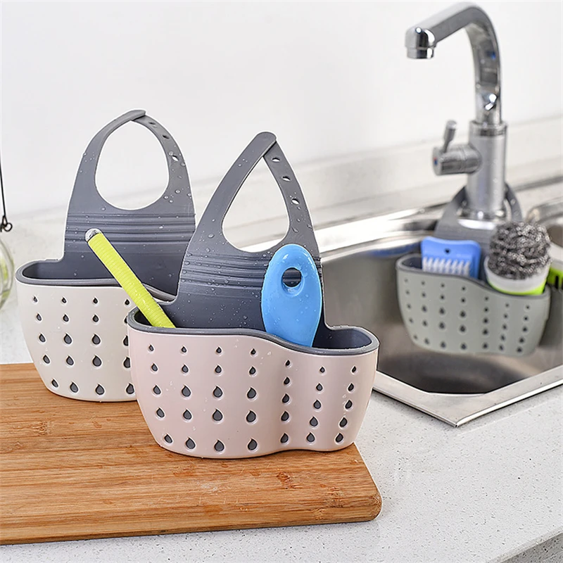 3-Color Double Sink Shelf Drain Basket Soap Sponge Hollow Storage Rack Adjustable Faucet Hanging Holder Bathroom Kitchen Gadgets