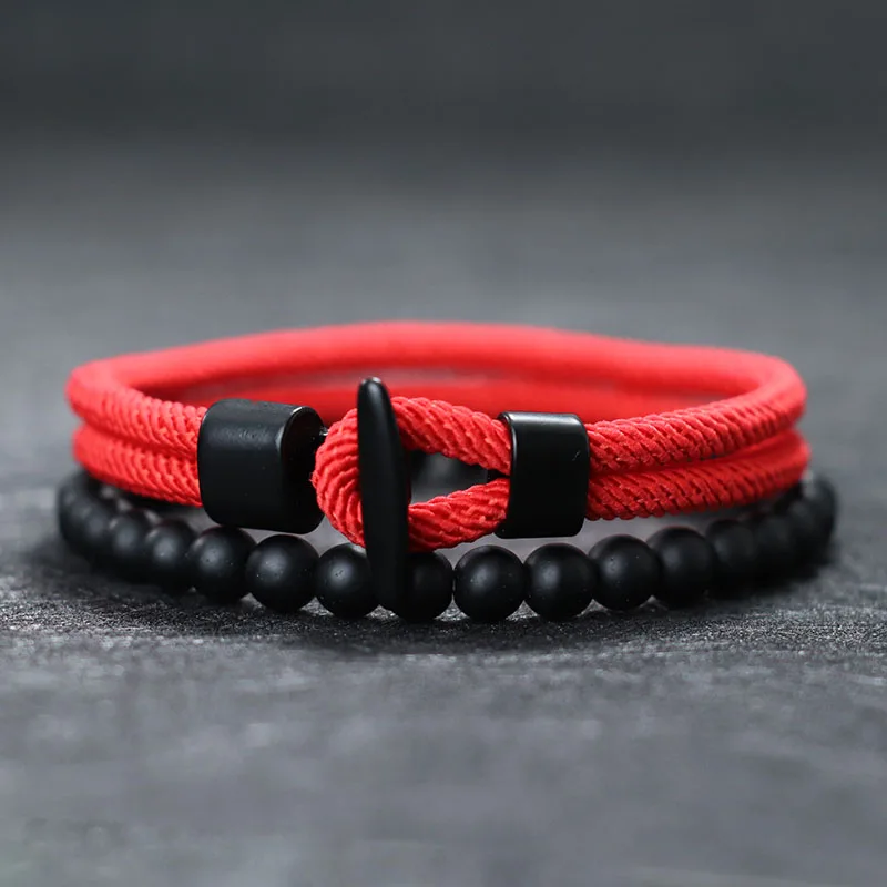 Onyx Stone Beaded Men Bracelet Natural Cord Accessory