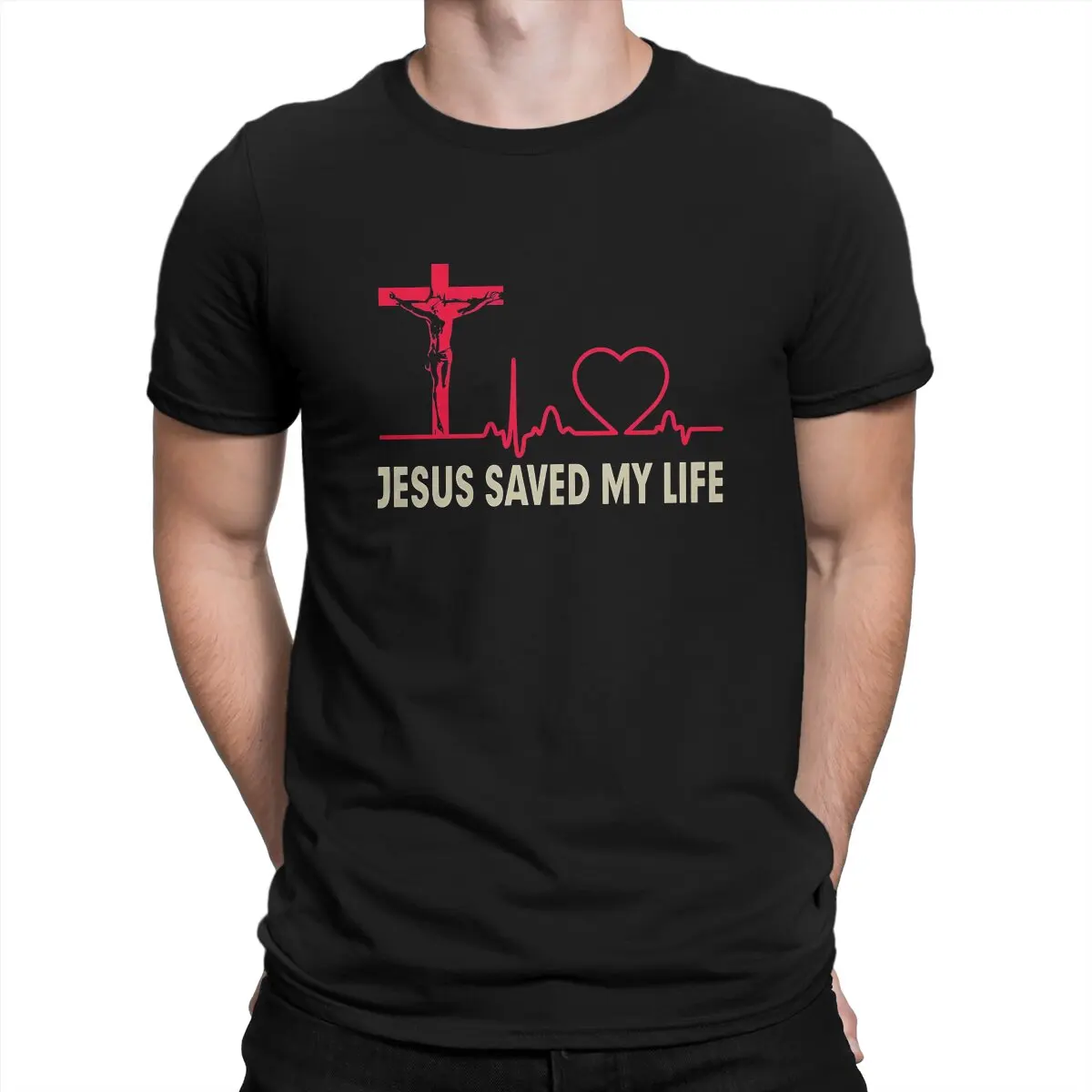 

Saved My Life Fitted Jesus Christ Men T Shirt Fibre Graphic O-Neck Polyester TShirt Harajuku