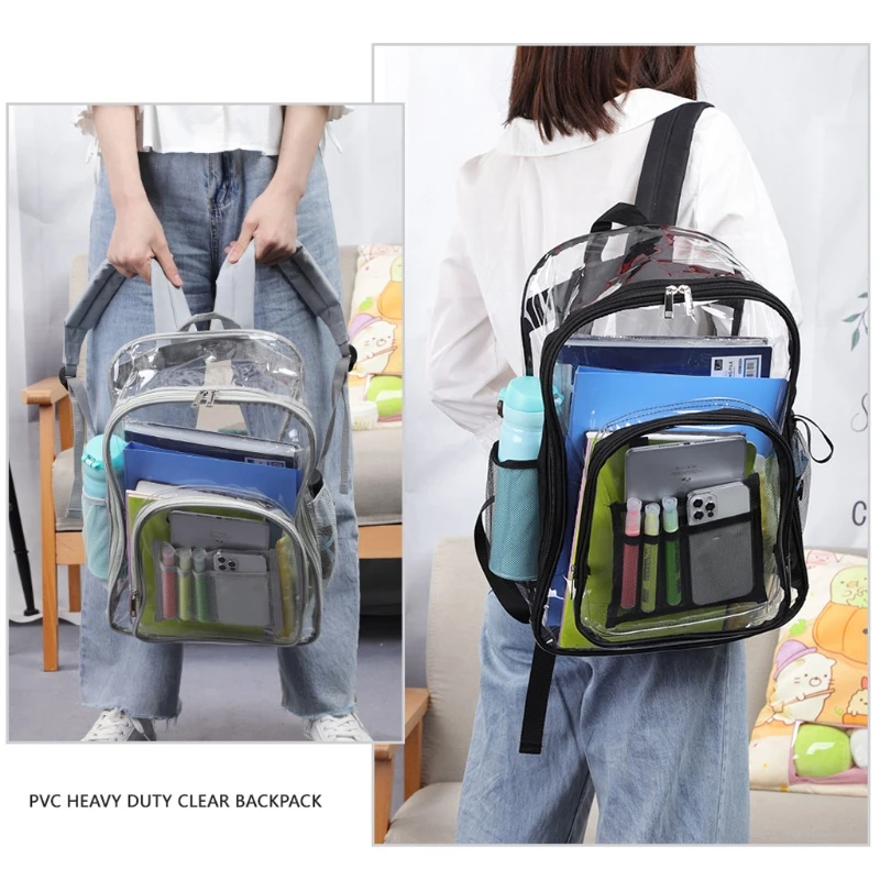 Clear School Backpack Large PVC See Through Bookbag Transparent Casual Daypacks
