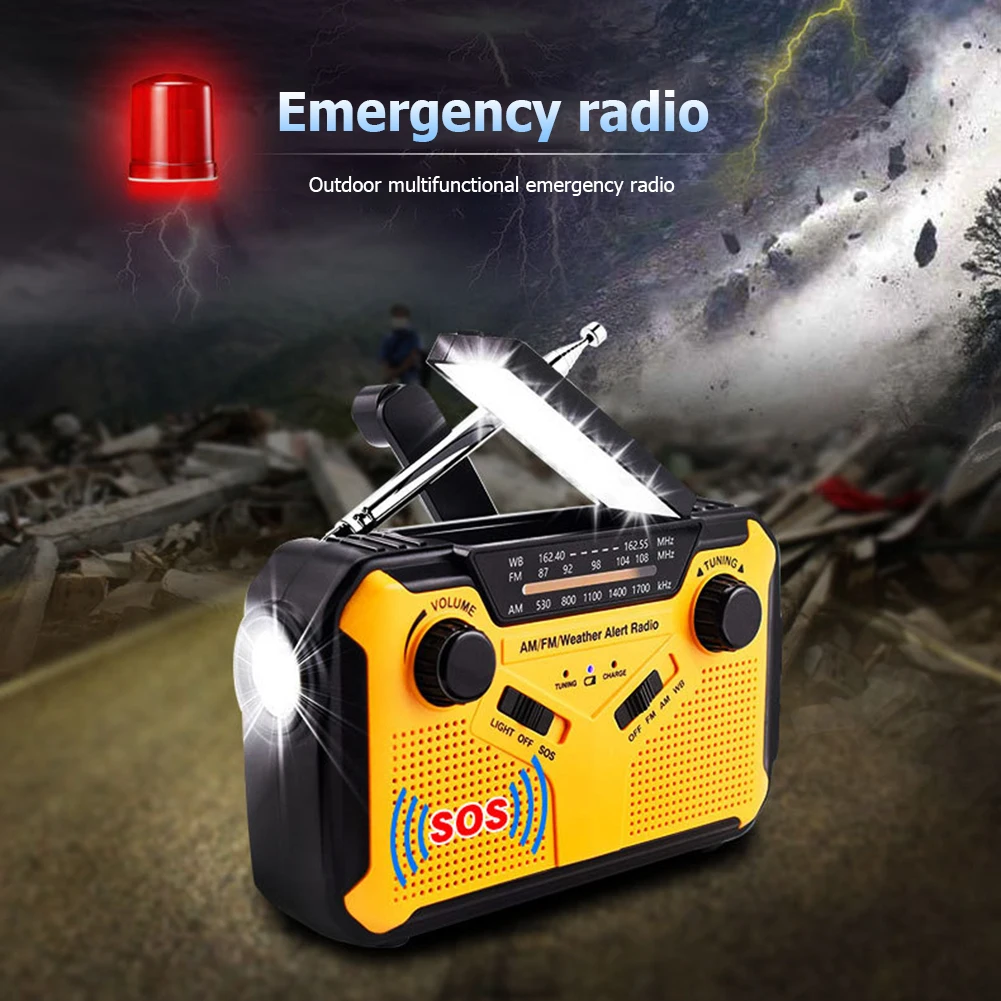 

Multifunctional Hand Solar Crank Dynamo Powered Radio AM FM NOAA Weather Use Emergency LED Flashlight Power Bank Outdoor