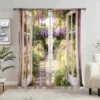 2pcs Wisteria Garden Window Printed Curtain-UV Resistant and Heat Insulated, Suitable for Rod Through Curtains in Various Rooms 1