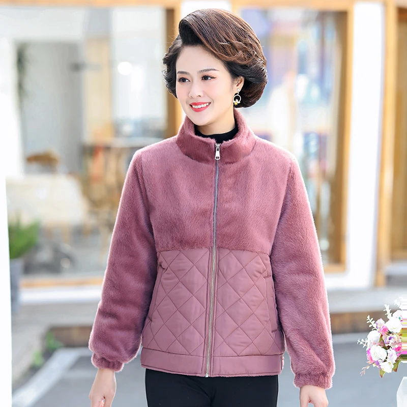 

Mother's Padded Jacket And Velvet Thickened Winter Coat Middle-Aged And Elderly Women's Warm Cotton Clothes Female