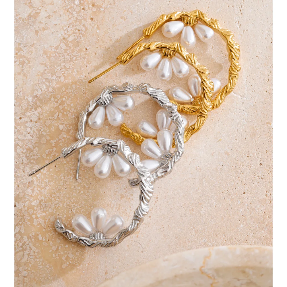 Yhpup Stainless Steel Earrings Imitation Pearls Daily Jewelry