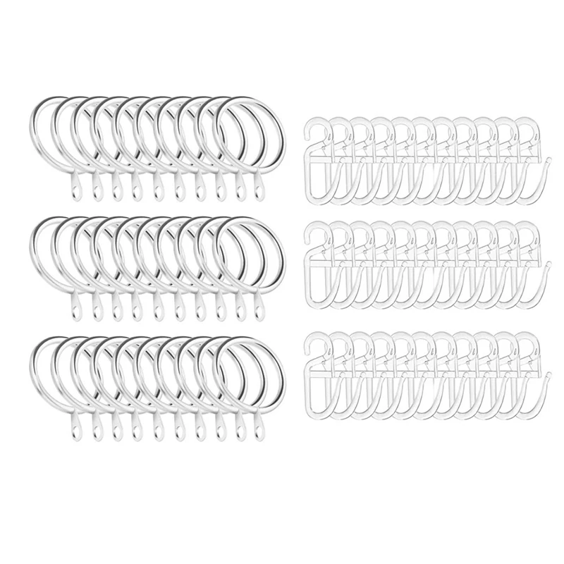 

50 Pieces Metal Curtain Rings, Plastic Curtain Hooks, Curtain Rings For Window Curtain, Silver