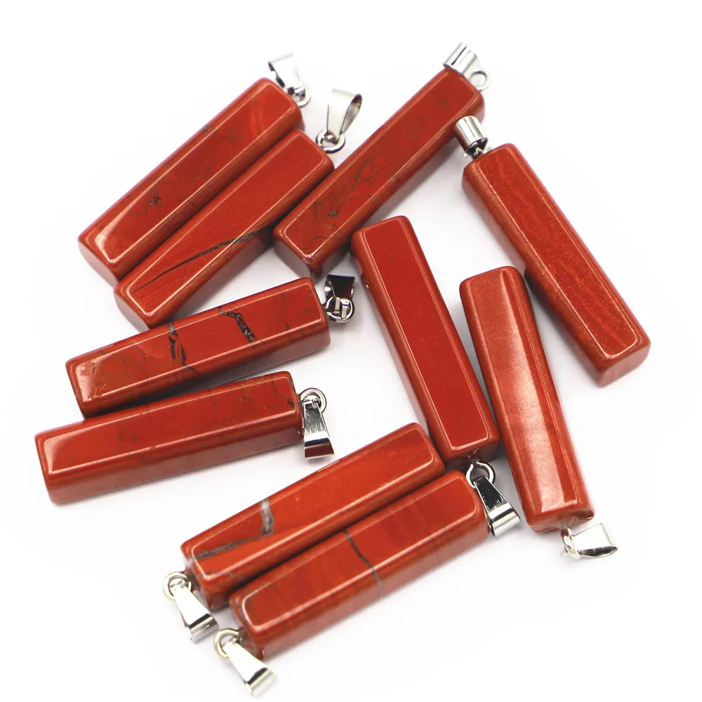 Natural Rainbow Stone Red Jade Cuboid Square Column Pendant Charms for Diy Women Men Jewelry Making Necklace Accessories 10PCs