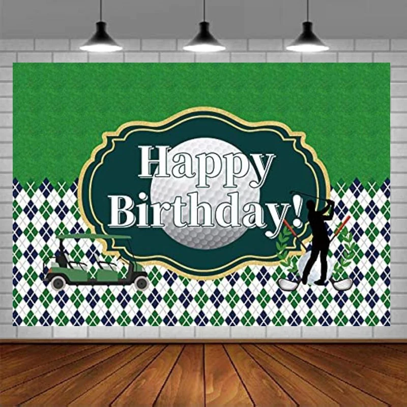 

Golf Theme Photography Backdrop Green Grass Happy Birthday Party Background For Men White Green Grid Adult Golf Enthusiast