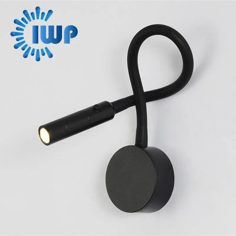 3W 구즈넥 LED 독서 벽 램프 스위치 유연한 조절 벽 마운트 침실 침대 머리..