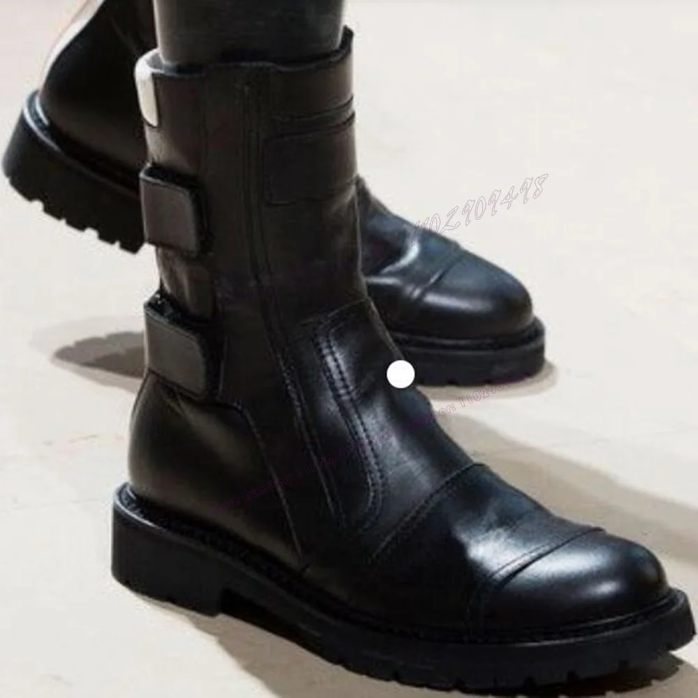 

Черные мужские ботинки челси на ремешках с круглым носком в британском стиле, подиумная повседневная обувь, новая стильная обувь для мужчин 2023