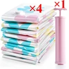 4 Floral Print Vacuum Storage Bags + 1 Manual Pump Foldable Portable Travel Storage for Blankets Bedding Clothes Home Supplies 1