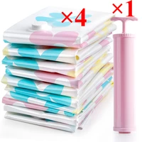 4 Floral Print Vacuum Storage Bags + 1 Manual Pump Foldable Portable Travel Storage for Blankets Bedding Clothes Home Supplies 1
