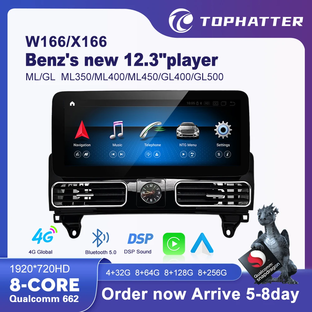 

TOPHATTER Android 13 Qualcomm Snapdragon 662 Car Radio Player Central Multimedia 9' 12.3' For Benz W166 X166 Android Auto