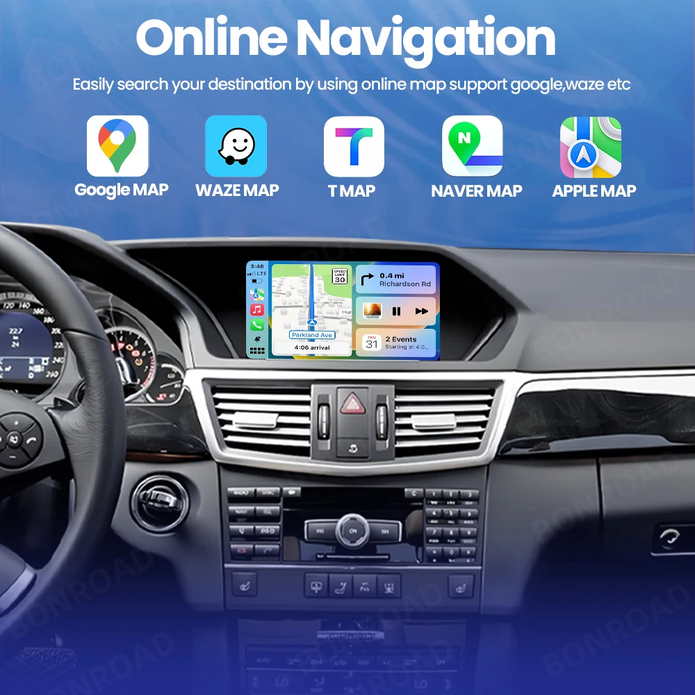 BONROAD Reproductor Multimedia con Pantalla Táctil de 7 Pulgadas, CarPlay Inalámbrico, Estilo Original para Auto, Android Auto para Mercedes Benz Clase E W212 S212 W207 A207 C207 2009-2016, Pantalla de Navegación 5