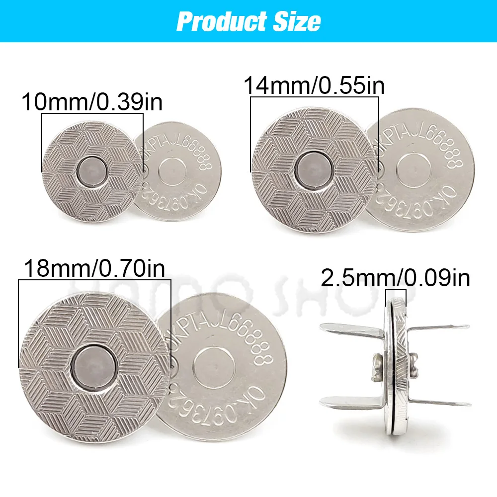 20sets/lot 10mm-18mm Magnetic Buttons Bags Clasp Snaps Magnet Automatic Adsorption Thin Wallet Button DIY Sewing Craft With Box 2