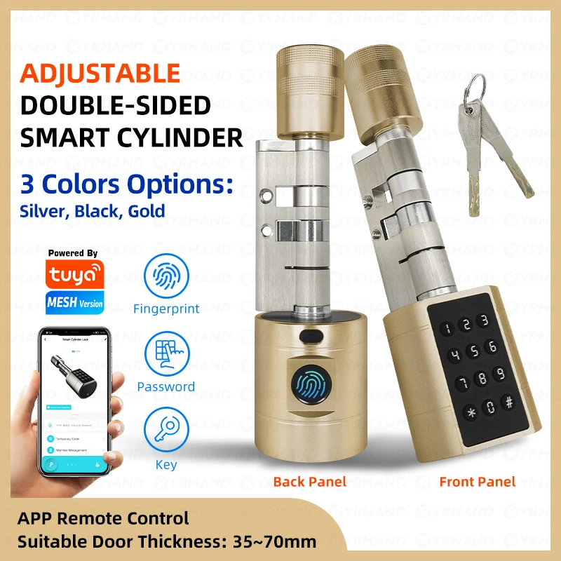 Euro Tuya APP Fingerprint Bluetooth Free adjustment Cylinder Smart Door Lock El