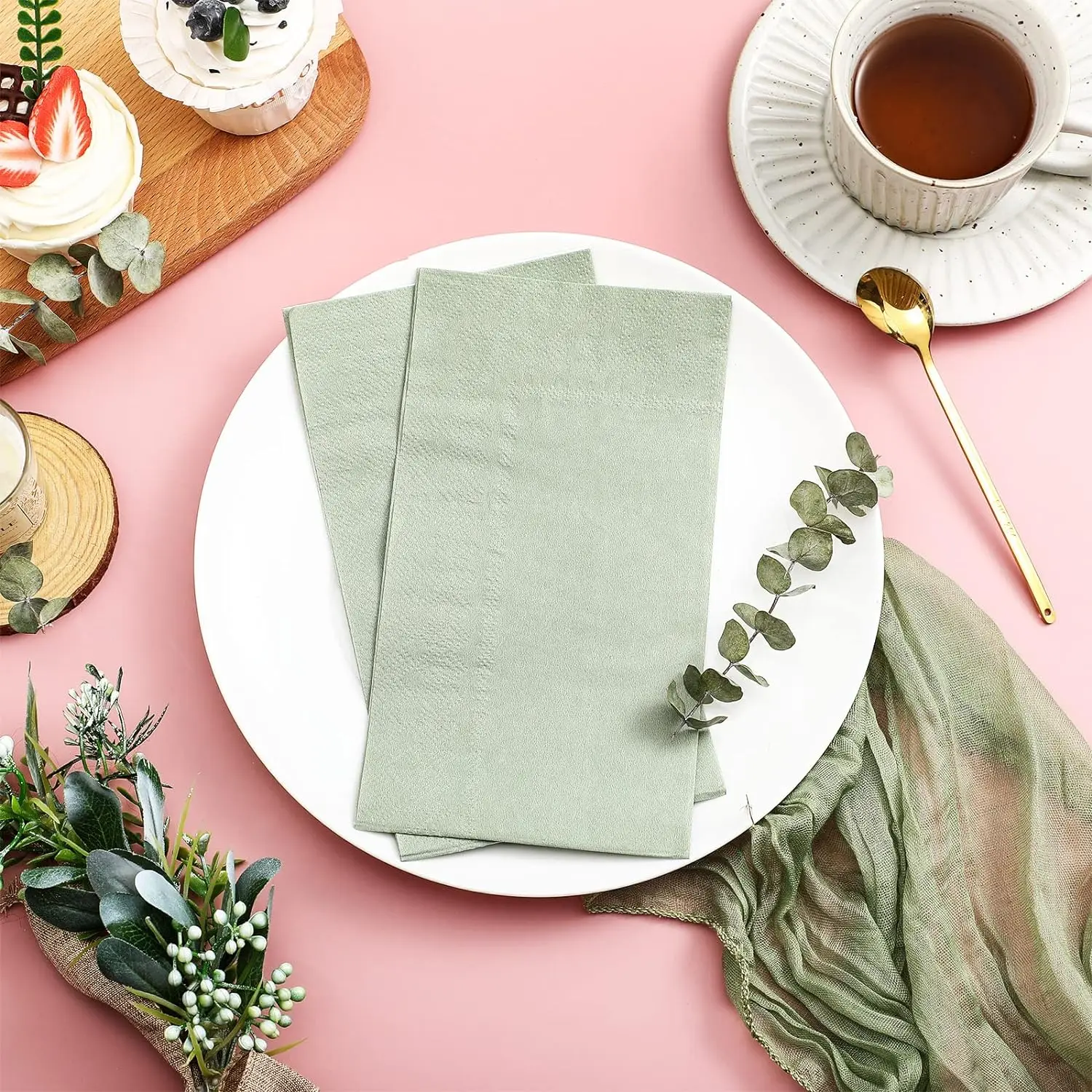 Paper Napkins Disposable Paper Napkins 100 Pcs Cocktail Napkins Disposable Sage Napkins Paper Hand Towels Dinner Wedding Birthday Party Bridal Shower 13 x 15.75 In