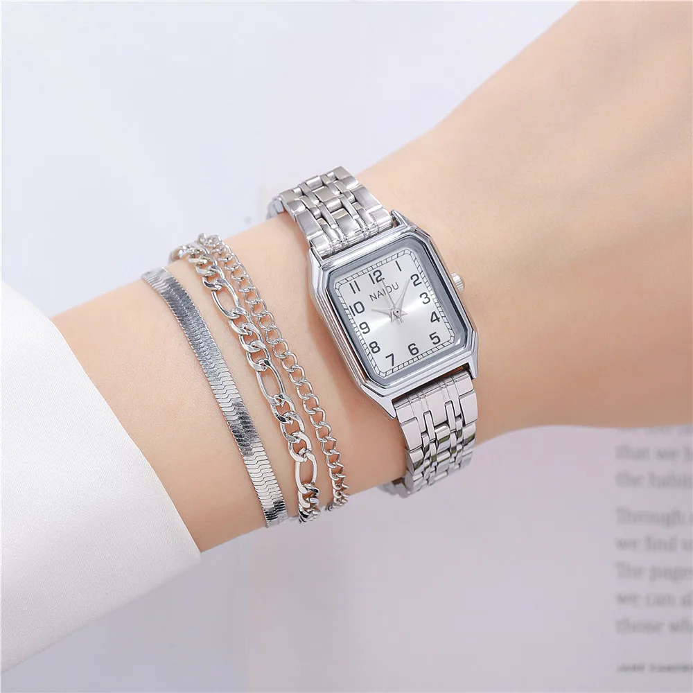 fashion rectangle dial women steel dress watch 5