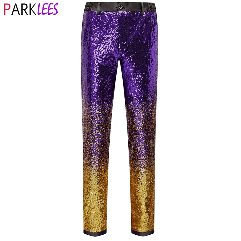 

Purple Gradient Sequin Glitter Pants Men 2022 Brand New Slim Fit Straight Dress Trousers Mens Party Stage Prom Singer Suit Pants