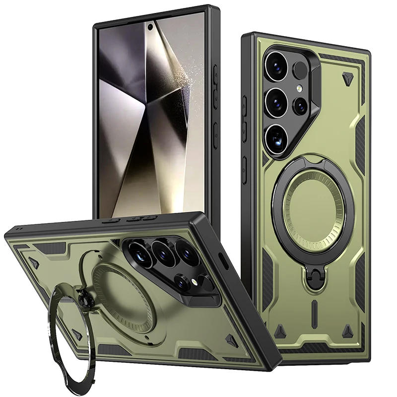 Magsafe Magnetic 360° Rotating Metal Car Bracket Phone Case - Durable Armor Design with Hard PC & Soft TPU Back Cover