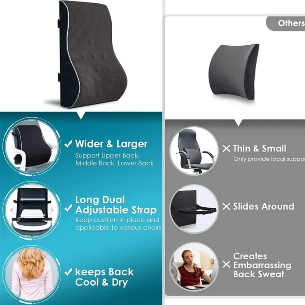 Lumbar Back Cushion Memory Foam Relieve Back Pain Car Seat Waist For Office Home Car