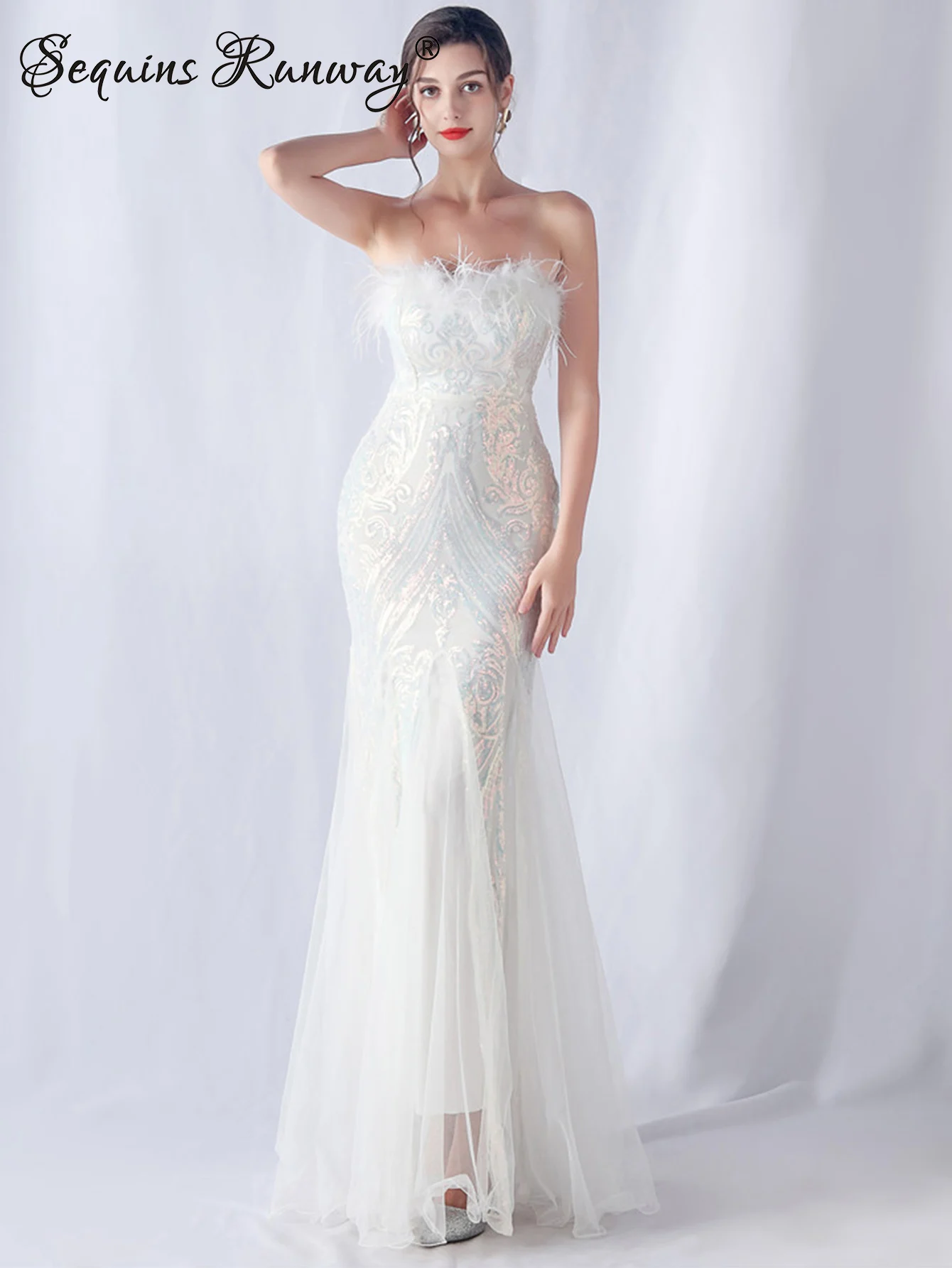 chinese dress ladies Mesh Applique Plunging Lace Up A Line Dress – Camille La Vie main image 1
