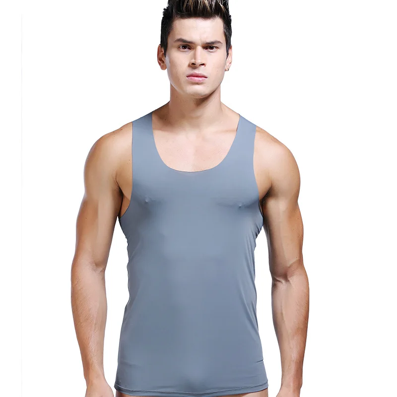 Men's Ice Silk Sports Seamless Solid Color I-Shaped Sweat Vest Single-Piece Sleeveless Tight Fitness One-Piece Bottoming Shirt men undershirt sports sleeveless vest cotton sleeveless t shirt