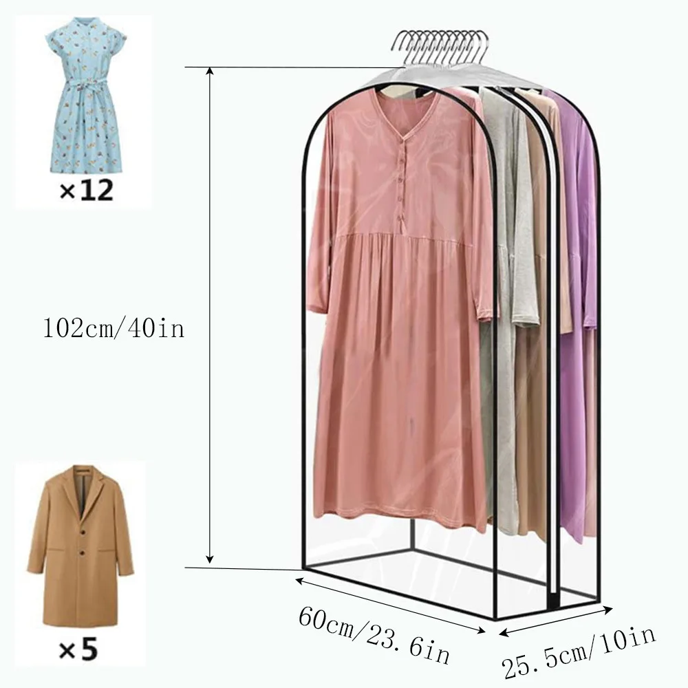 thumbnail image 1 of Bolsas para ropa con fuelle transparente, bolsas para trajes de 40" para guardar ropa, camisas, abrigos y vestidos en el armario, 3 paquetes, 1 of 5