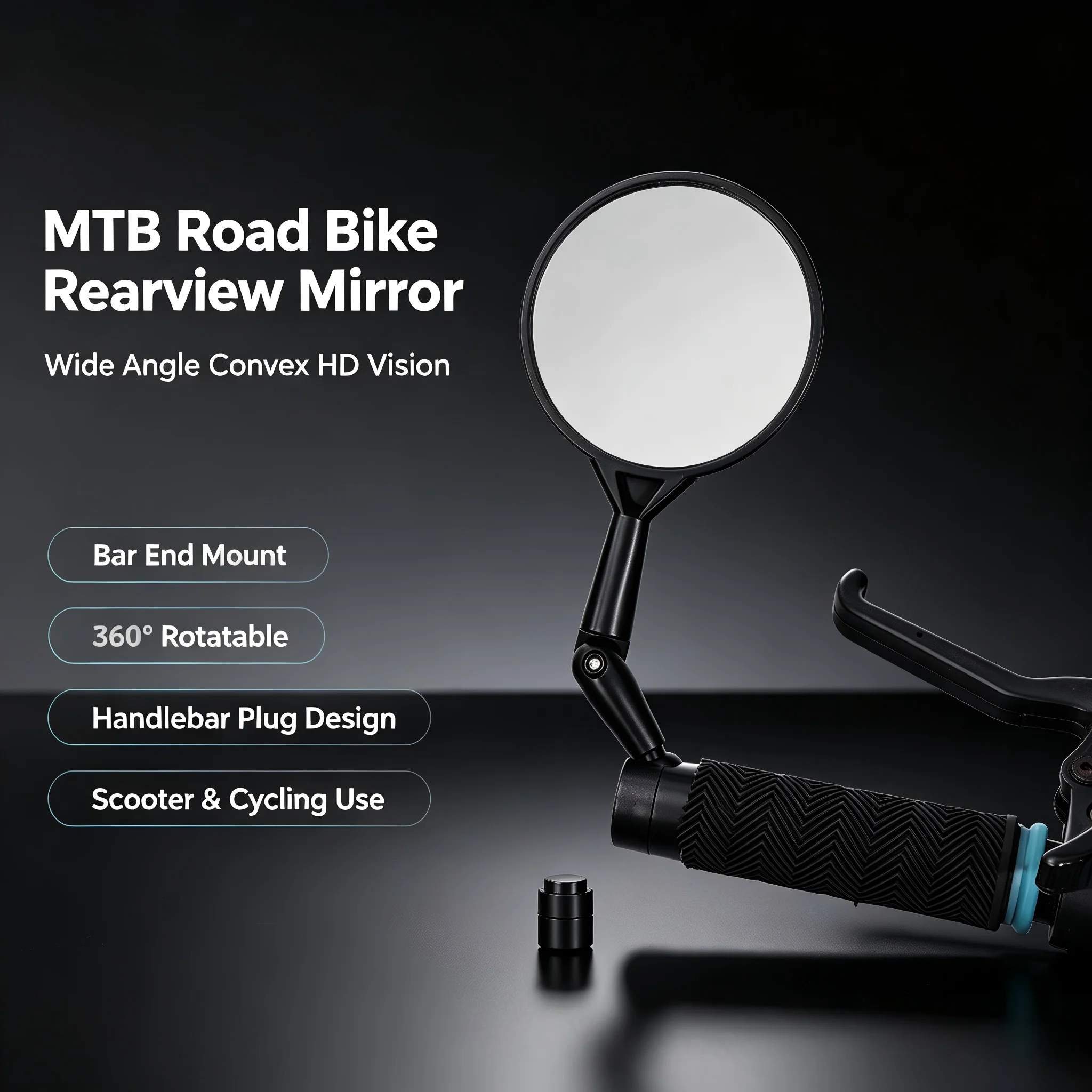 MTB 로드 바이크 백미러 바 엔드 마운트 광각 볼록 HD 360 ° 회전식 핸들바 플러그 스쿠터 사이클링 백미러