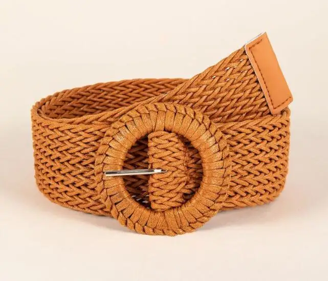 New Retro Women Summer Pin Buckle Belts Fashion Female Braided Wide Belts Designer Woven Elastic PP Straw Grass Girls_voghion.com