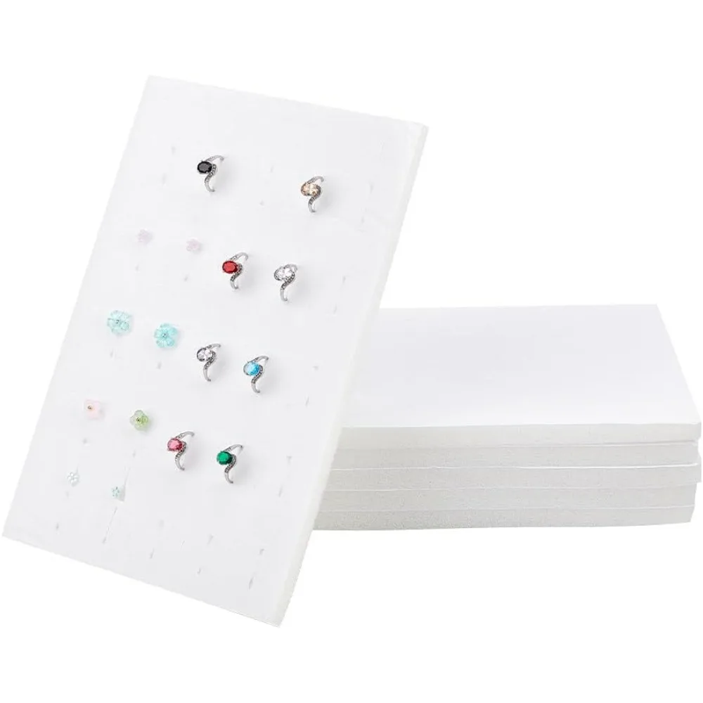 6pcs Velvet Jewelry Ring Display Foam Pad Insert 100 Slots White Regular Tray Home Storage Retail Show Exhibition 7.1x11.1x0.4''