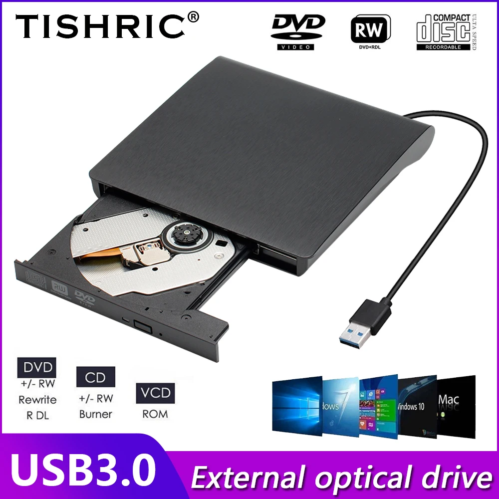 TISHRIC Type C/USB 3.0 External DVD Drive CD Player PC DVDRW ROM