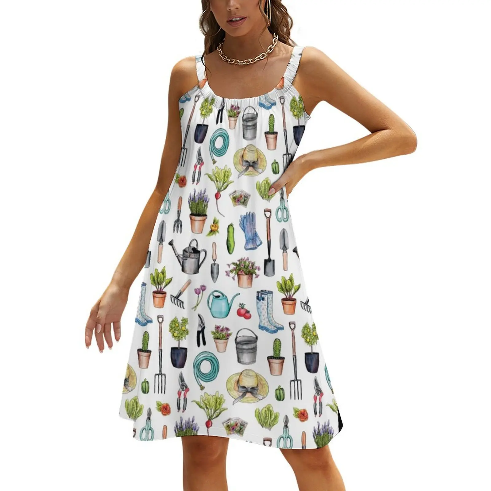 

Garden Gear - Spring Gardening Pattern w/ Garden Tools & Supplies Beach Sling Skirt dress women long dresses