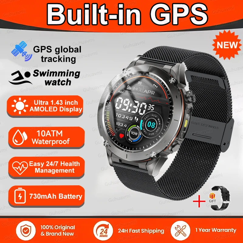 GPS Sports Smartwatch 10ATM Waterproof 1.43" AMOLED Health Monitor - Picture 27 of 43