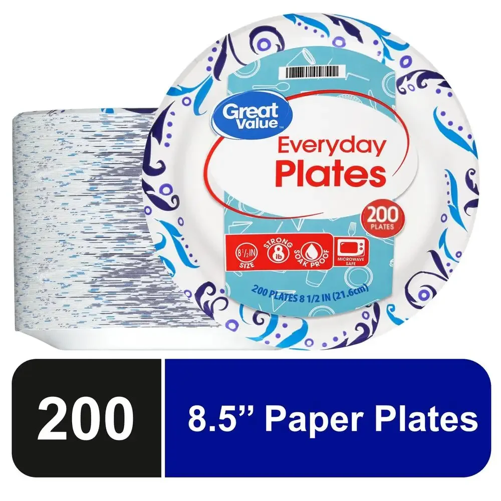 200ct Patterned 8.5" Paper Plates Strong and Soak Proof Microwave Safe Disposable Plates Ideal Any Occasion Leak Resistant 200