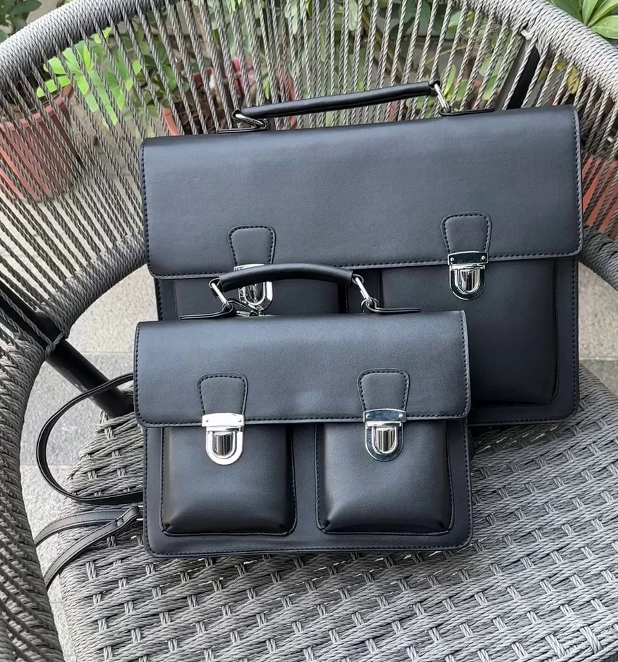 Japanische Schultertasche Schwarz PU Leder - Messenger Bag Für Frauen & Mädchen