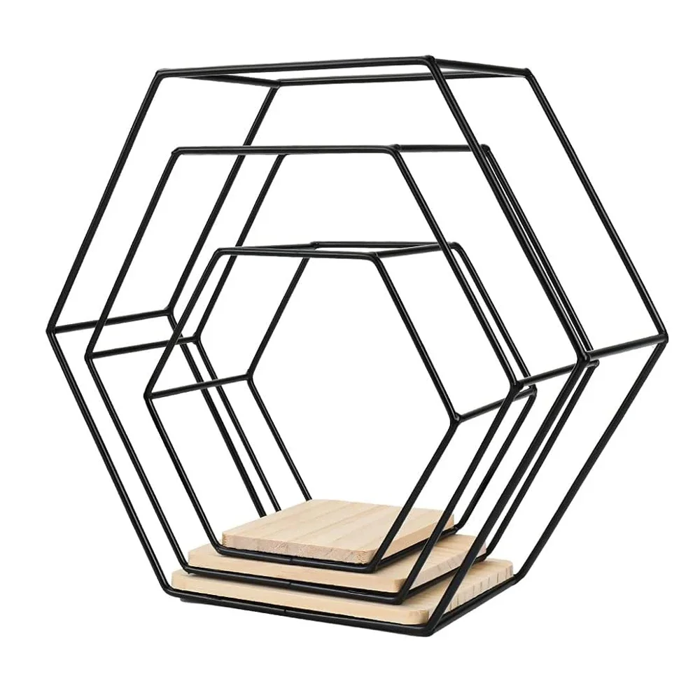 Metal Floating Wall Shelf Sundries Storage Holder Living Room Home Decoration Wall Mounted Hexagon Shelf Handicraft Display Rack 6