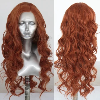 Ginger Lace Front Wig Orange Synthetic Long Body Wave Wig Natural Hairline Daily Wear Cosplay Wigs for Women Heat Resistant