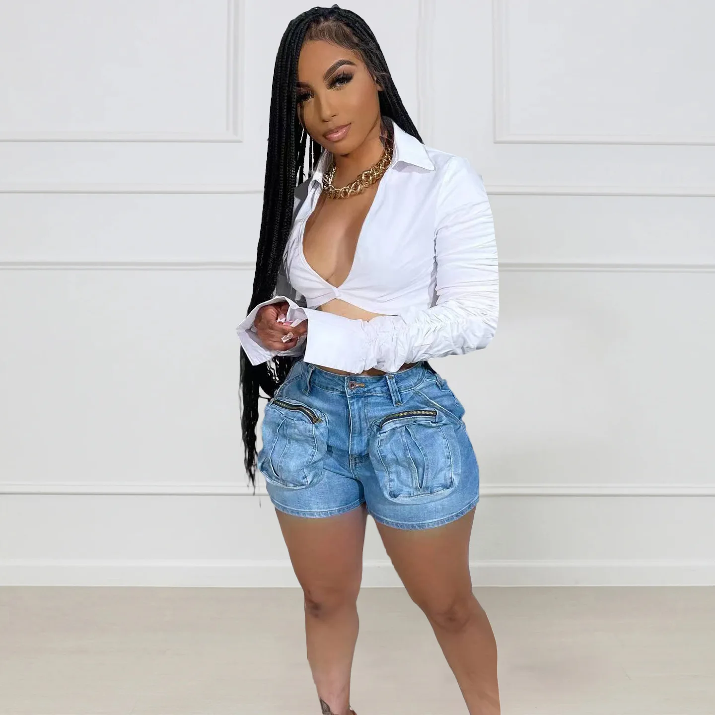 Nowsaa Denim Shorts Back View