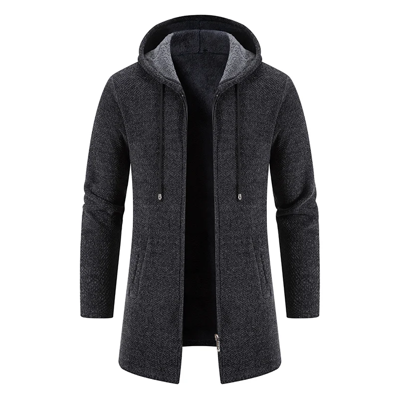 

New Men's Long Cardigan Winter Windproof Warm Hoodies Long Sleeve Zipper Jackets Comfortable Coats Cardigan Men