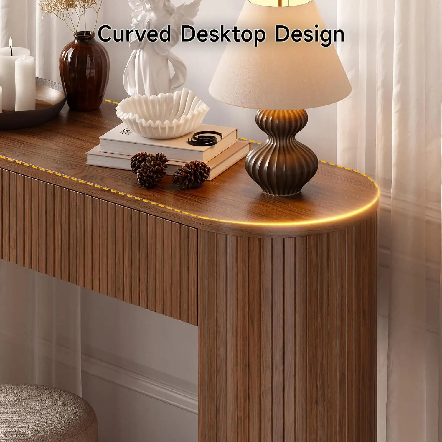 55 Inch Console Table with 2 Drawers, Fluted Entryway Tables with Storage, Sofa Table Behind The Couch, Hallway Tables