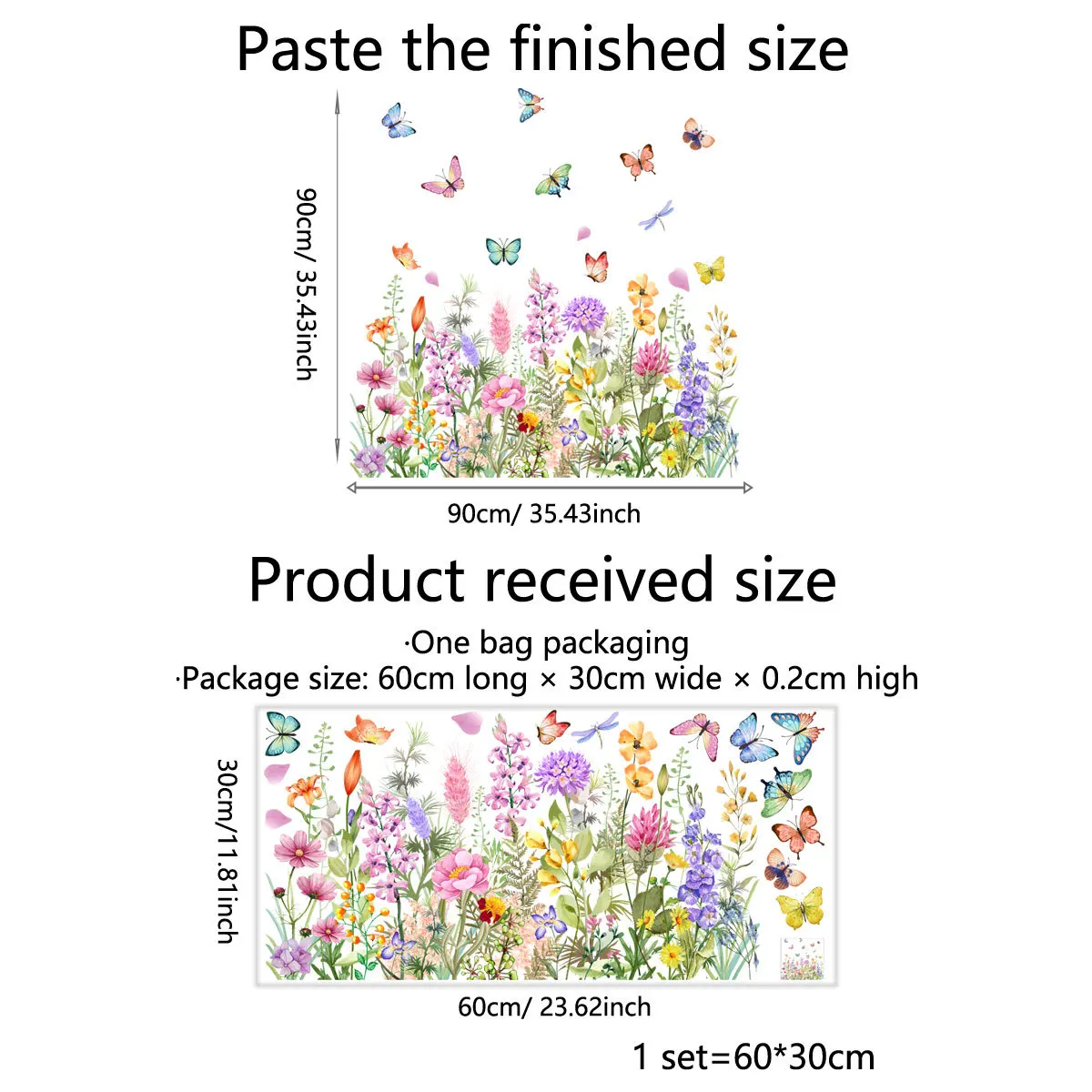 Watercolor Colored Flowers Butterflies Plants Window Stickers Removable for Bedroom Living Room Nursery Decoration Wall Decal wall stickers,wall sticker