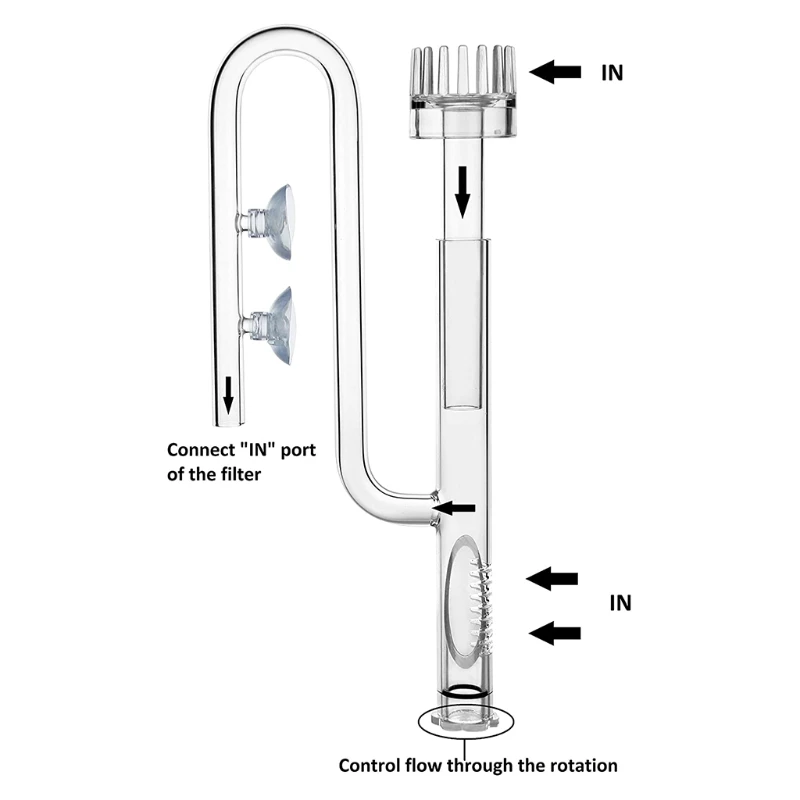 Glass Lily Pipe Inflow Surface Skimmer Aquarium Tank Removes Scums