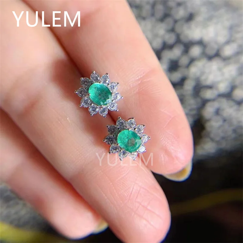 Fine Natural Emerald Earrings for Women Silver with 925 Sterling Sliver Platinum Plating Heart Wedding&Birthday Jewelry - 4