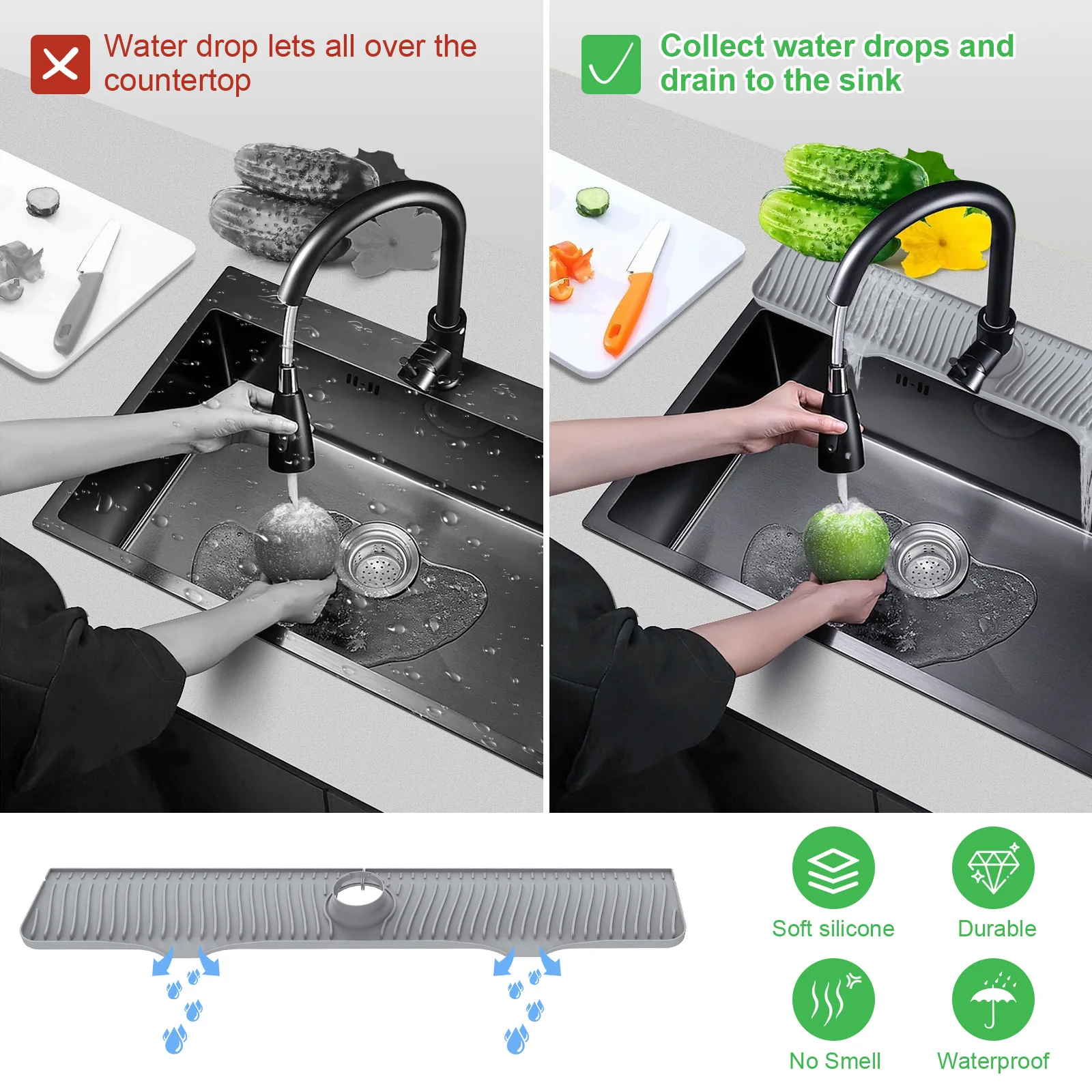 Sink Splash Guard 32 Inch Silicone For Kitchen Bathroom