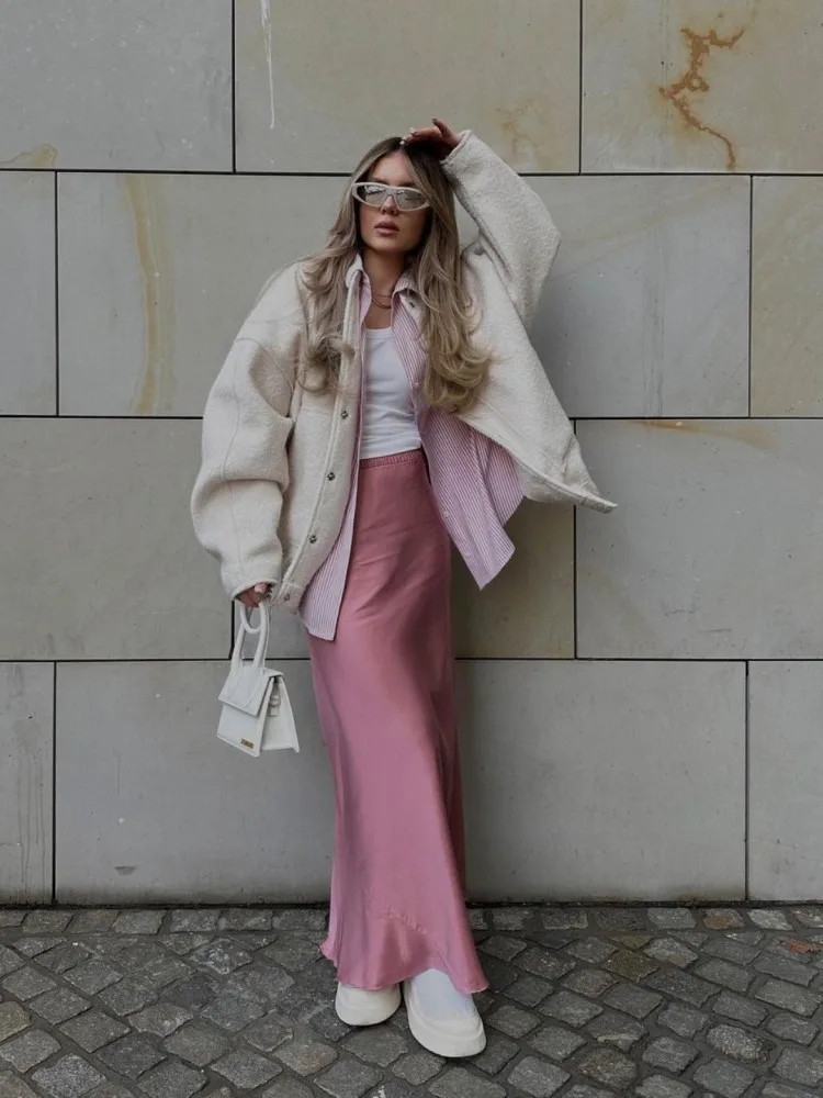 Chamliforve Fashion Jackets Coat Women Loose Outwear with Button Long Sleeve Tops Gray Spring Casual Female Pocket Jacket Ins