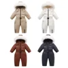 YBFSKID Winter Kids Girls Snowsuit Cotton Padded Thicken Infant Babys Girls Down Jackets Faux Fur Toddler Girls Overalls Outfits