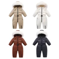 YBFSKID Winter Kids Girls Snowsuit Cotton Padded Thicken Infant Babys Girls Down Jackets Faux Fur Toddler Girls Overalls Outfits