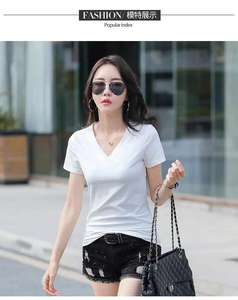White V-neck Sleeved T-shirt for Women's Summer Wear 2024 New Korean Version Loose Half Sleeved T-shirt Short Upper Garment