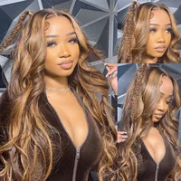 P4‑27 Piano Highlight Body Wave Mèches de Cheveux Humains 100% Brésiliens Remy, Tissage Fait Main, Doux et Épais, Sans Perte de Cheveux, Sans Nœuds, Extensions de Cheveux Brun Miel Blond pour Femmes 12‑26 Pouces 7